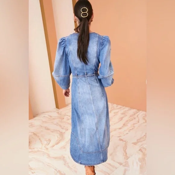 Ulla Johnson Blue Denim Midi Dress - Picture 3 of 11
